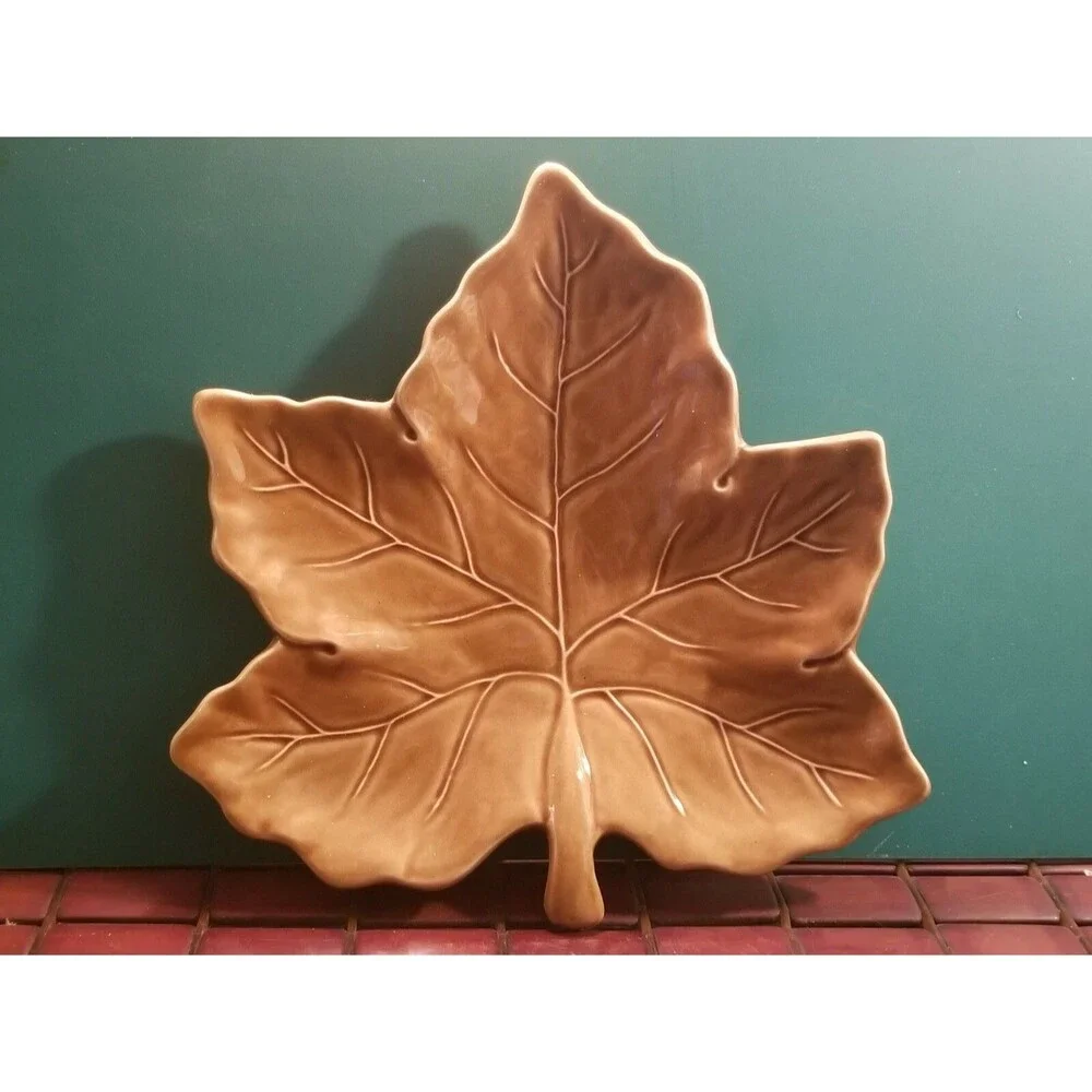 Pair of Pottery Barn Brown Maple Leaf Salad Plates 11